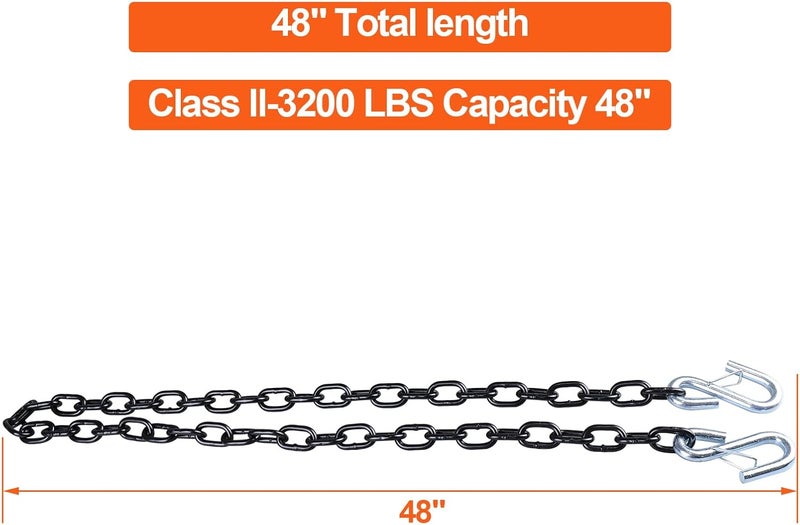 TeukRiGa 3/16"x 48" Grade 30 Steel Black Boat Trailer Safety Chain with 2 Spring Clip Hooks 3200 lbs, 2 Pcs (3/16"x 48") - Image 4